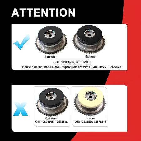 VVT sprocket set comparison with two silver toothed gears and black pulley faces