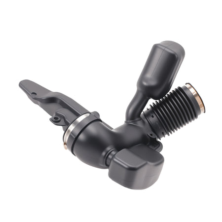 Black air intake hose with ribbed inlet and metal clamp rings