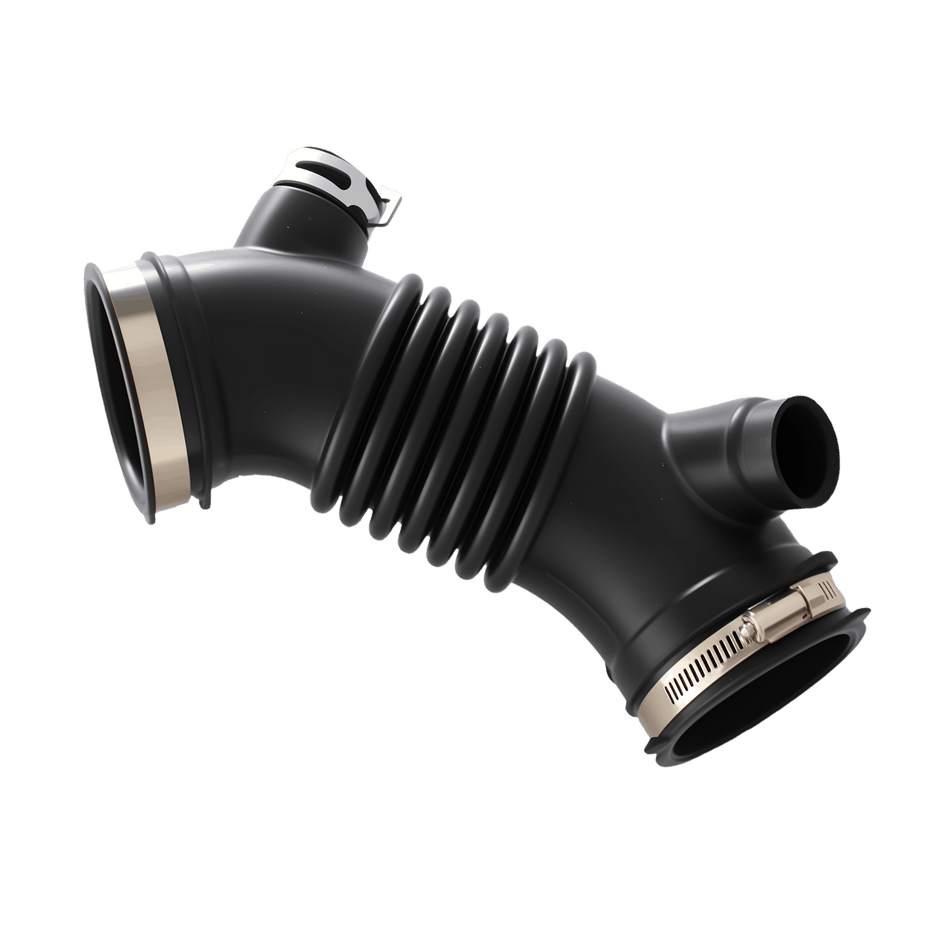 Black air intake hose with dual end ports and corrugated flexible section