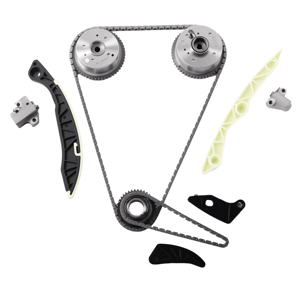 Timing chain kit complete set with sprockets, guides, tensioner, and two chain sections