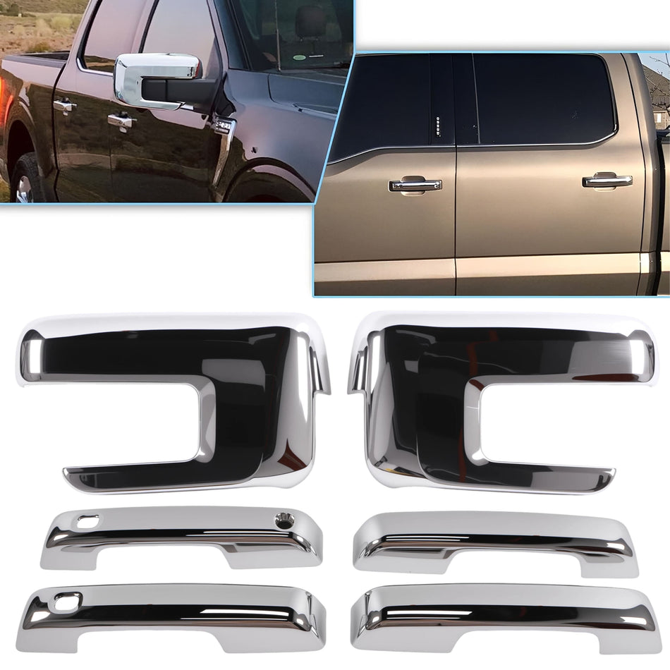 Chrome mirror cover and door handle cover set for Ford F150, glossy finish